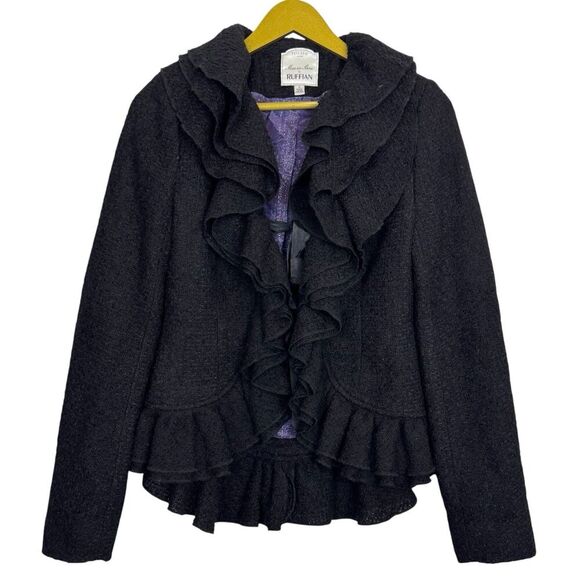 Anthropologie Ruffled Boucle Jacket Size 4 Coquette Romance Whimsigoth Vamp Y2K - Picture 1 of 7